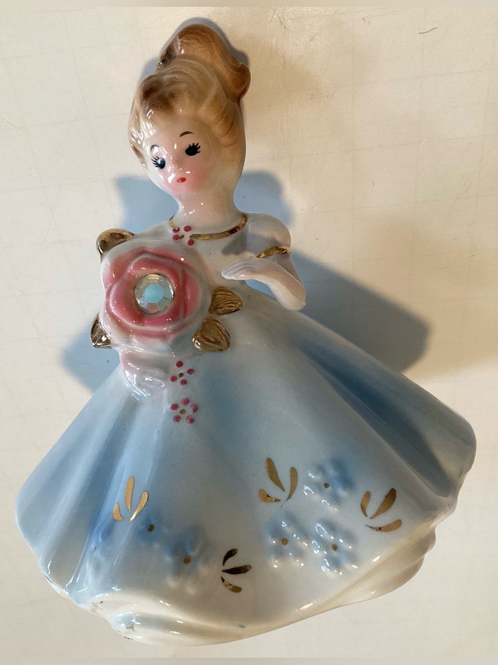 Vtg Josef Originals Birthday Month April Diamond Blue Dress Figurine, Black Eyes - Picture 2 of 8